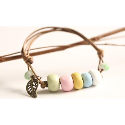 Ceramic Bracelet Hand-made Ethnic Wind Ceramic Jewelry pure and fresh Formulated Five-color Mud Ball Watermelon Bracelet gift