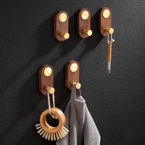 Black walnut coat hook bathroom Robe Hooks Aluminum Bathroom Towel Hook Door Clothes Coat Hanger Hook Nail-free Kitchen Hooks