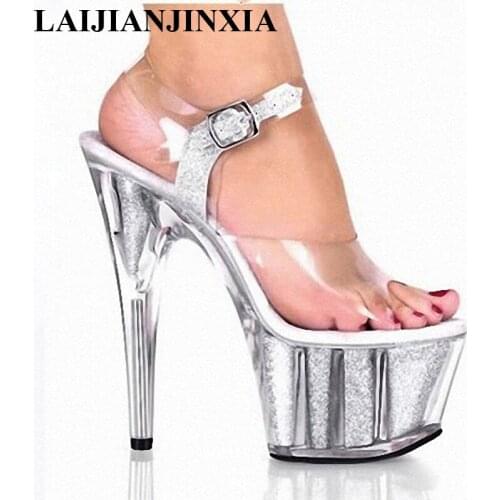 LAIJIANJINXIA New Womens Shoes Pole Dancing Shoes 15cm High Heels Sandals Crystal Shoes Clear Sparkling Glitter Wedding Shoes