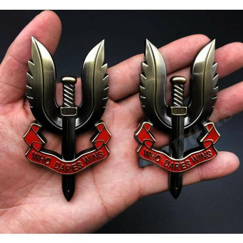 2pcs Metal Bronze SAS Who Dares Wins Car Trunk Fender Emblem Badge Decal Sticker