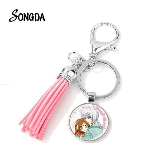 Anime Kamisama Love Kiss Cute Keychain Tomoe Momozono Nanami Cartoon Figure Photo Glass Tassel Key Chains Couple Trinkets