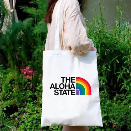 The Aloha State Tote Bags Reusable Letter Fashion The Aloha State Custom Logo Shopping Bags Cute Print Eco Friendly