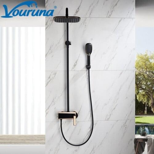 VOURUNA Luxurious Exposed Bathroom Shower Faucet Fixture Kit Wall Mounted Shower System with Handshower in White&Black&Golden