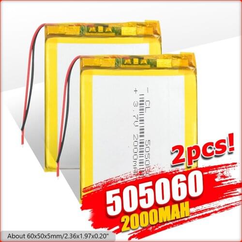 2021 New 3.7V 2000mAh 505060 Lithium Polymer Li-Po li ion Battery Lipo cells For interphone Bluetooth speaker PDA POS GPS
