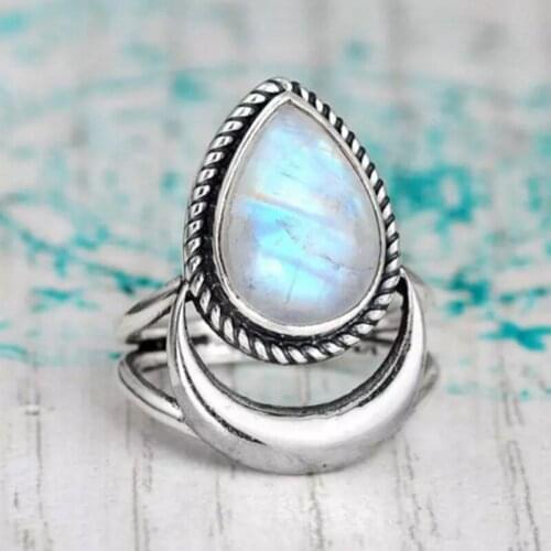 New Ins Hot Sale Hot Product Personality Fashion Crescent Stone Ring Teardrop Bohemian Ring Jewelry Gift Accessories