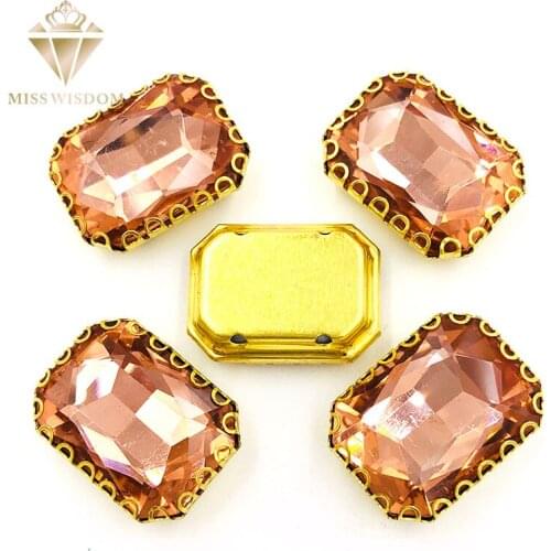 NEW arrive 8X10/10X14/13x18mm sew on rhinestones Water red Rectangle gold base lacy shape claw glass rhinestones Diy accessories