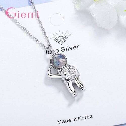New Models Genuine 925 Sterling Silver Astronaut Shape Pendant Necklace Women Girls Latest Fashion Jewelry Accessory For Party