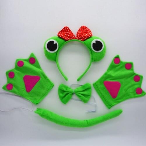 Green Animal Tail Ear Headband Bow Tie GlovesParty Frog Fancy Dress Costume For Birthday Party Gift Halloween Christmas