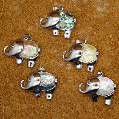 DoreenBeads Fashion Zinc Based Alloy Shell Pendants Silver Color Elephant Animal Charms Multicolor DIY Jewelry 37 x 30mm, 1 PC