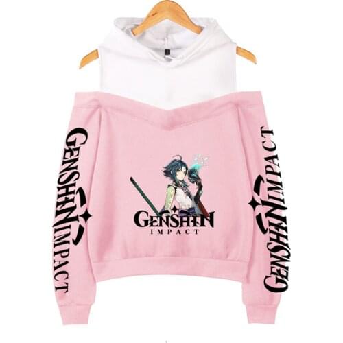 2021 Popular Design Genshin Impact Hoodie Off-shoulder Women Fashion Sweatshirts Casual Girls Sexy Autumn Off-shoulder Hoody