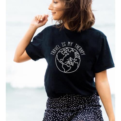 Travel Is My Therapy Graphic Printed 100%Cotton Women Tshirt Unisex Casual Summer O-Neck Pullovers Short SleeveTop Travel Tee