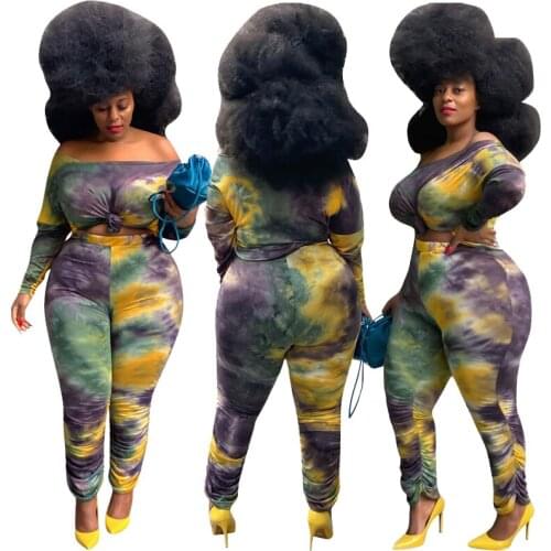 Plus Size Two Piece Sets Lounge Set Women Tie Dye Long Sleeve Tops and Stacked Leggings Joggers Suit Sets Wholesale Dropshipping