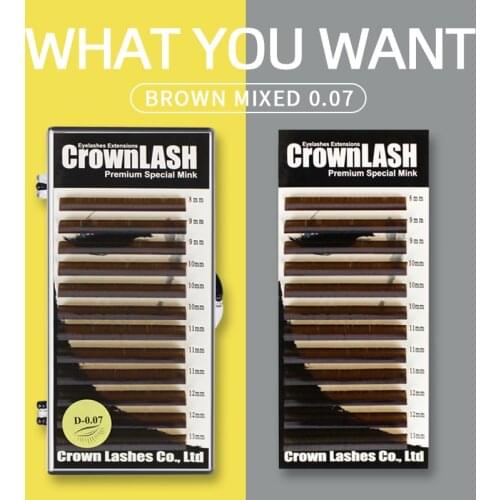 CrownLASH 0.07 Dark Brown Color Eyelash Extensions B, C D Curl Soft Smooth Glossy Free Shipping