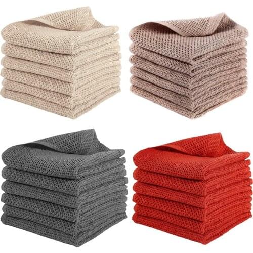 LUDA 6Pack 100% Cotton Waffle Weave Kitchen Dish Cloths, Ultra Soft Absorbent Quick Drying Dish Towels 13Inch X 13Inch