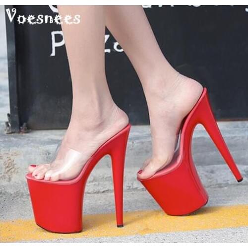 Sandals Summer 2019 Crystal Slipper Ultra High Heels 20cm Transparent Waterproof Cool Slippers fine with Big yards Womens Shoe