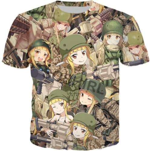 SOSHIRL Kawaii Anime Girl T Shirt Camouflage Soldier T-shirt Funny Women Summer Streetwear Harajuku Shirt Unisex Classic Tops