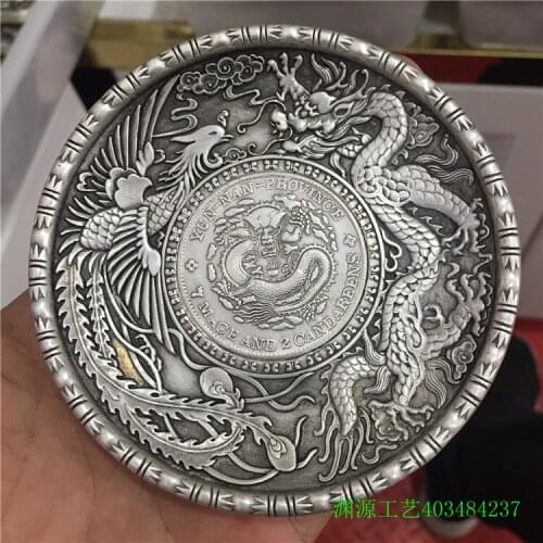 Restoring ancient ways to do old white copper silver plated collection silver plate double dragon dragon phoenix zodiac eight