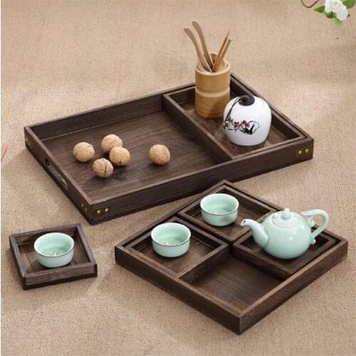 Solid wood burnt paulownia tea tray spot creative wooden kung fu tea set set tray tea tray wood products gift box