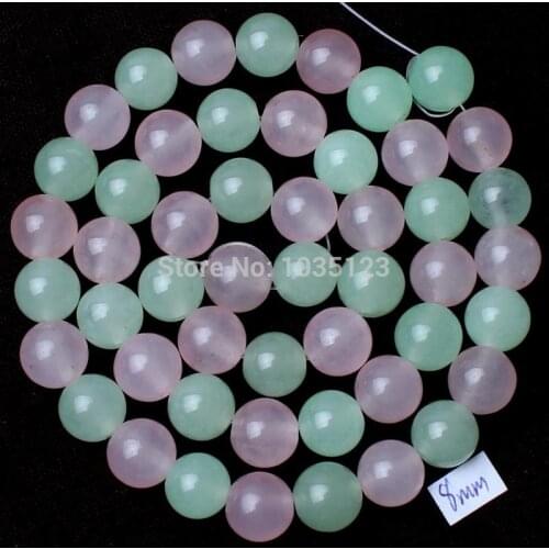 High Quality 8mm Round Shape Pink Green Mixedcolor Jades Stone Loose Beads Strand 15" DIY Creative Jewellery Making w2160
