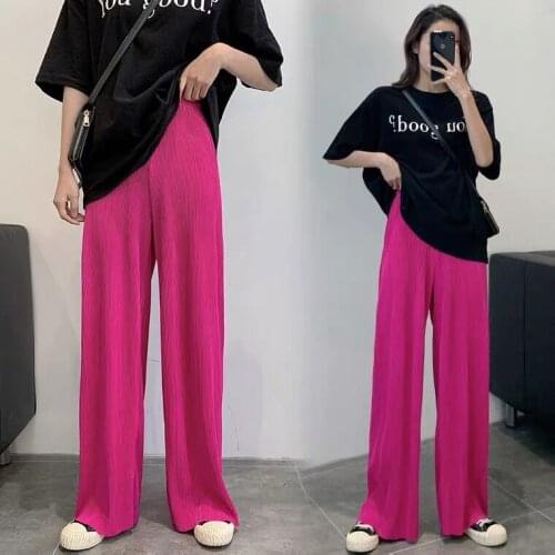 2021 Summer European Style Pleated Women Wide Leg Pants Long maxi Bohemia Pants Elastic Waist Trousers Plus Size 5XL 6XL 7XL