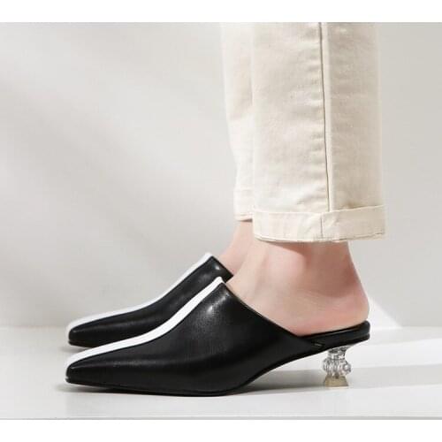 PXELENA Celebrity Outside Slides Women Rhinestone Strange Med Heel Summer Slippers Crystal Date Party Fashion Shoes 2019 Newest