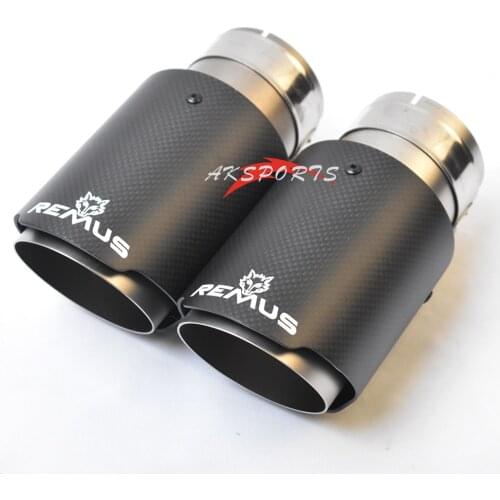 1PC Car Straight Flange Matt Carbon Sandblasting Exhaust Pipe Stainless Steel Muffler Tip With Remus Logo