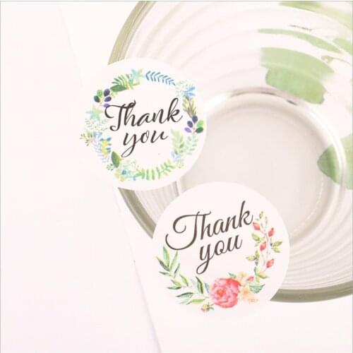 100pcs/pack Round thank you flower grass Handmade Paper Stickers Sealing Label For Gifts Girls Flowers Stickers DIY 2.5CM