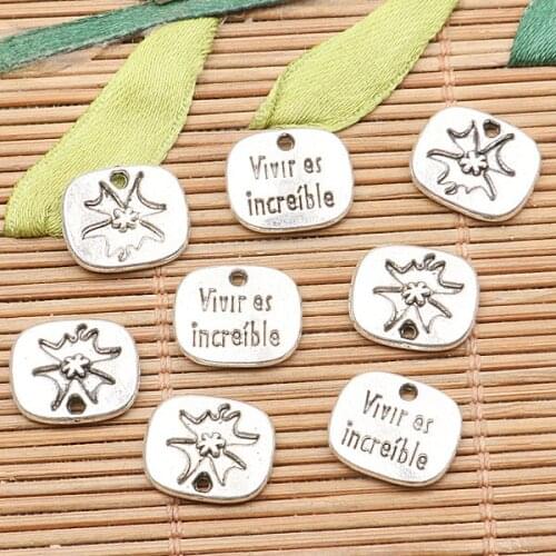 40pcs tibetan silver color flower lettering design charms H1639