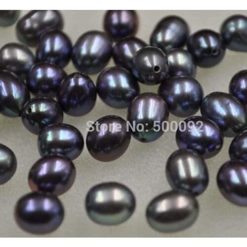 Lots 50 pcs rice half drilled black freshwater pearl 7*8-9mm loose beads