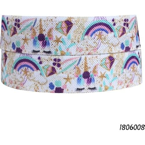 50 yards/lot) Free shipping rainbow and gold unicorn horns printed foe elastic