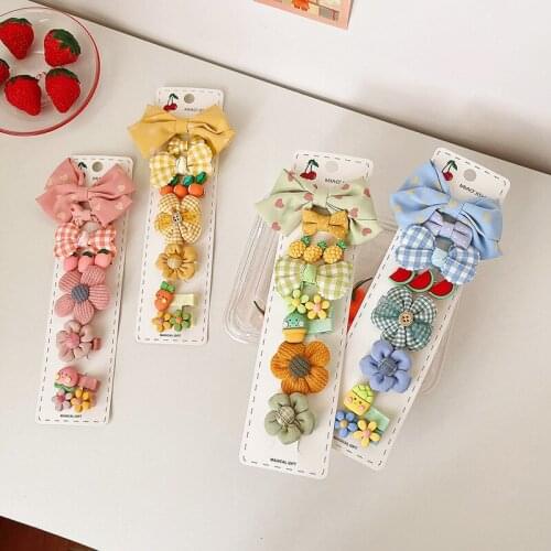 8 Pcs/Set Children Cute Candy Flower Bow Fruit Ornament Hair Clips Baby Girls Lovely Sweet Soft Hairpins Kids Hair Accessories