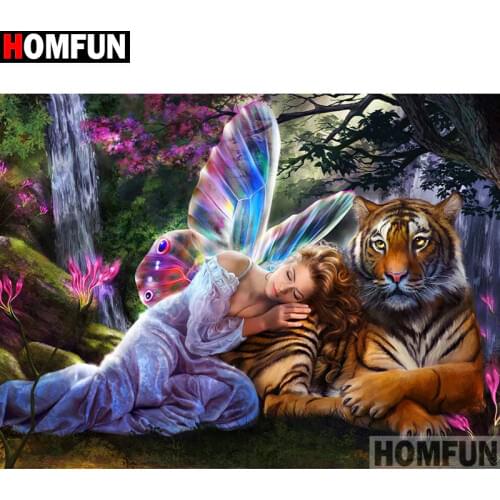 HOMFUN Full Square/Round Drill 5D DIY Diamond Painting "butterfly fairy" 3D Embroidery Cross Stitch 5D Home Decor A13022