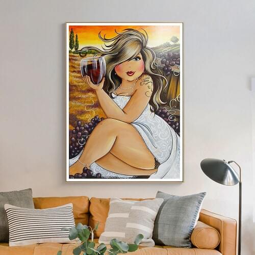 Full Square/Round Drill 5D DIY Diamond Painting Chubby Girl Drinking Wine Embroidery Cross Stitch 3D Home Decor Unique Gift