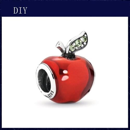 Silver Shiny Queens red apple beads fit Pandora Charm Silver 925 Bead Pendant Bangle with stylish DIY jewelry