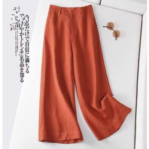 Girls Wide Leg Pants Fashion Loose Cotton Linen Streetwear Pants Summer Casual Thin Plus Size Long Orange Japanese Trousers Hot