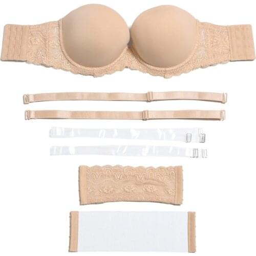 Women Sexy Brassiere Lingerie Underwire Bra Silicone Push Up Strapless Halter Big Cup B C DD DDD E F G Anti-slip Adjusted Bras