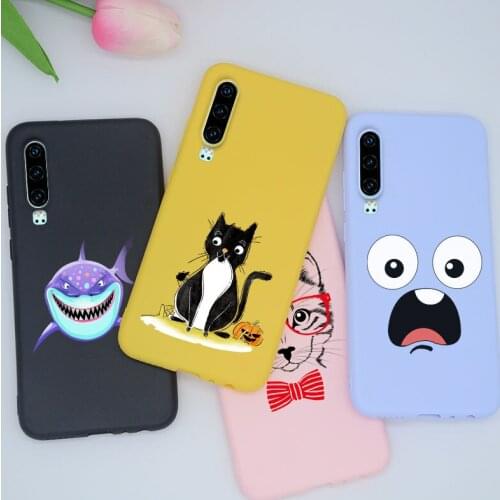 For Huawei P30 PRO Lite Case Cover Silicone Candy Soft Bumper Panda Cat Shark Russian Quote Slogan For Huawei P30 Lite Capa