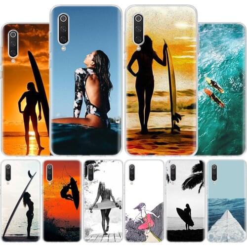Surfboard surfing art surf Girl Cover Phone Case For Xiaomi Redmi Note 10 9 9S 8T 8 7 6 5 9A 6A 7A 8A 9C K20 S2 Pro Luxury Soft