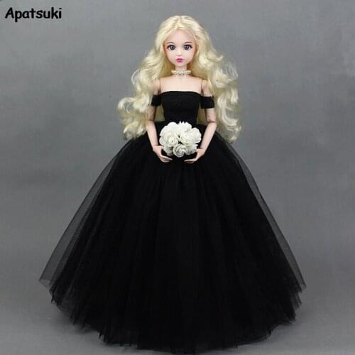 Black Wedding Dress for 1/4 BJD Doll Off Shoulder Evening Gown Party Doll Dress Clothes for 45-50cm XINYI 1:4 Doll Accessories