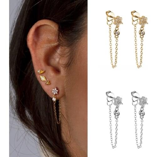 CRMYA Boho Chain Dangle Earrings Round Cz Zircon Stars Silver Gold Filled Piercing Dangle Tassel Stud Earrings Jewelry Wholesale