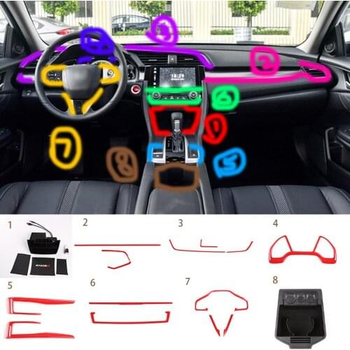 ABS Central Control Storage Box for Honda Civic 10 2016-2020 Steering Wheel Decorative Frame Car Interior Full Set Accessories