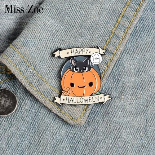 Happy Halloween Enamel Pin Custom Pumpkin Cat Brooches Backpack Clothes Lapel Pin Punk Funny Badge Jewelry Gift Kids Friends