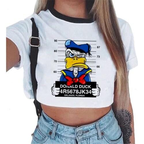 Donald Duck T-shirts for Girls Mickey Mouse Crop Top Minnie Mouse Woman T-shirts Womens Summer Top Kawaii Funny T Shirts 2021