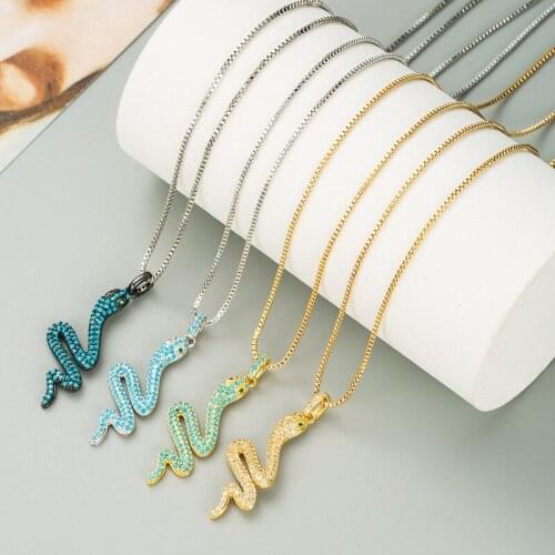 Hiphop Copper Snake Zircon Pendant Necklace Gold Color Animal Link Chain Exaggerate Women Jewelry