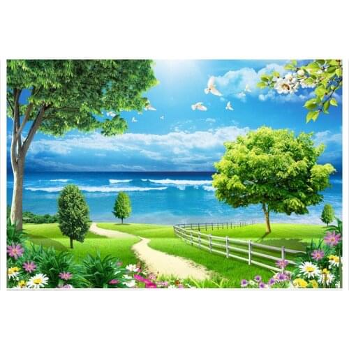 Customized 3d wallpaper 3d tv wallpaper murals Landscape mural green grass blue sky white cloud butterfly mural home decoration