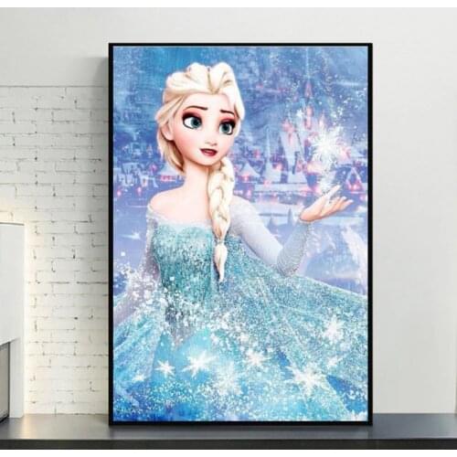 Disney Art Frozen Canvas Painting Anna and Elsa Cartoon Figure Posters and Prints Wall Art Pictures for Living Girls Room Decor