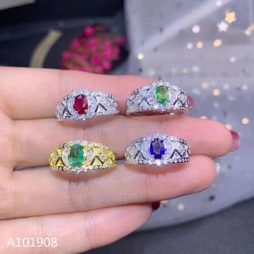 KJJEAXCMY boutique jewelry 925 sterling silver inlaid Natural Emerald Sapphire Schafflerite Ruby Ring support detection fine