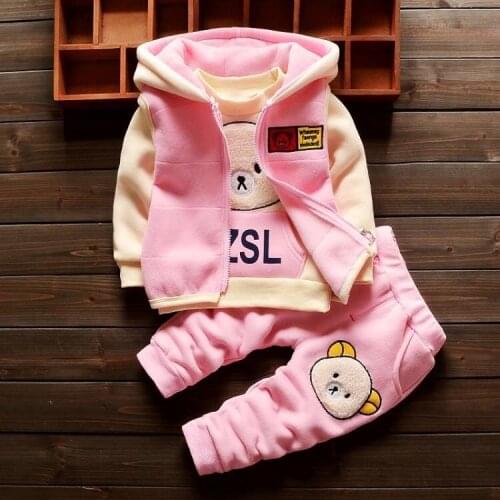 BibiCola autumn winter girls clothes sets 3pcs cartoon hooded bear suits casual outerwear hoodies clothes girls sport outfits