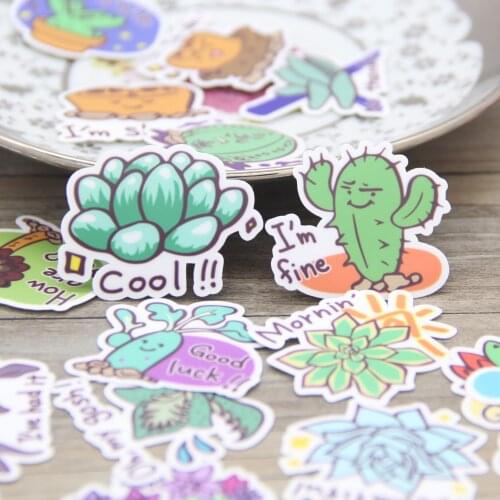 Cute Succulent Plant Cactus Waterproof Scrapbooking Sticker Pack for DIY Craft Journaling Diary Book Sticky Decorative Paper