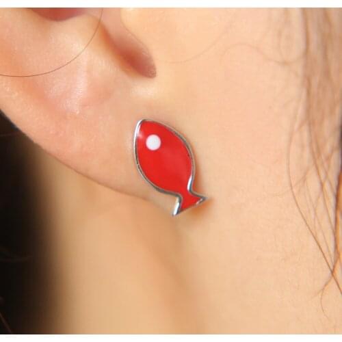 Cute Enamel red Fish animal Earrings real 925 sterling sivler For Women girl New Famous Brand Style Pendientes Boucles